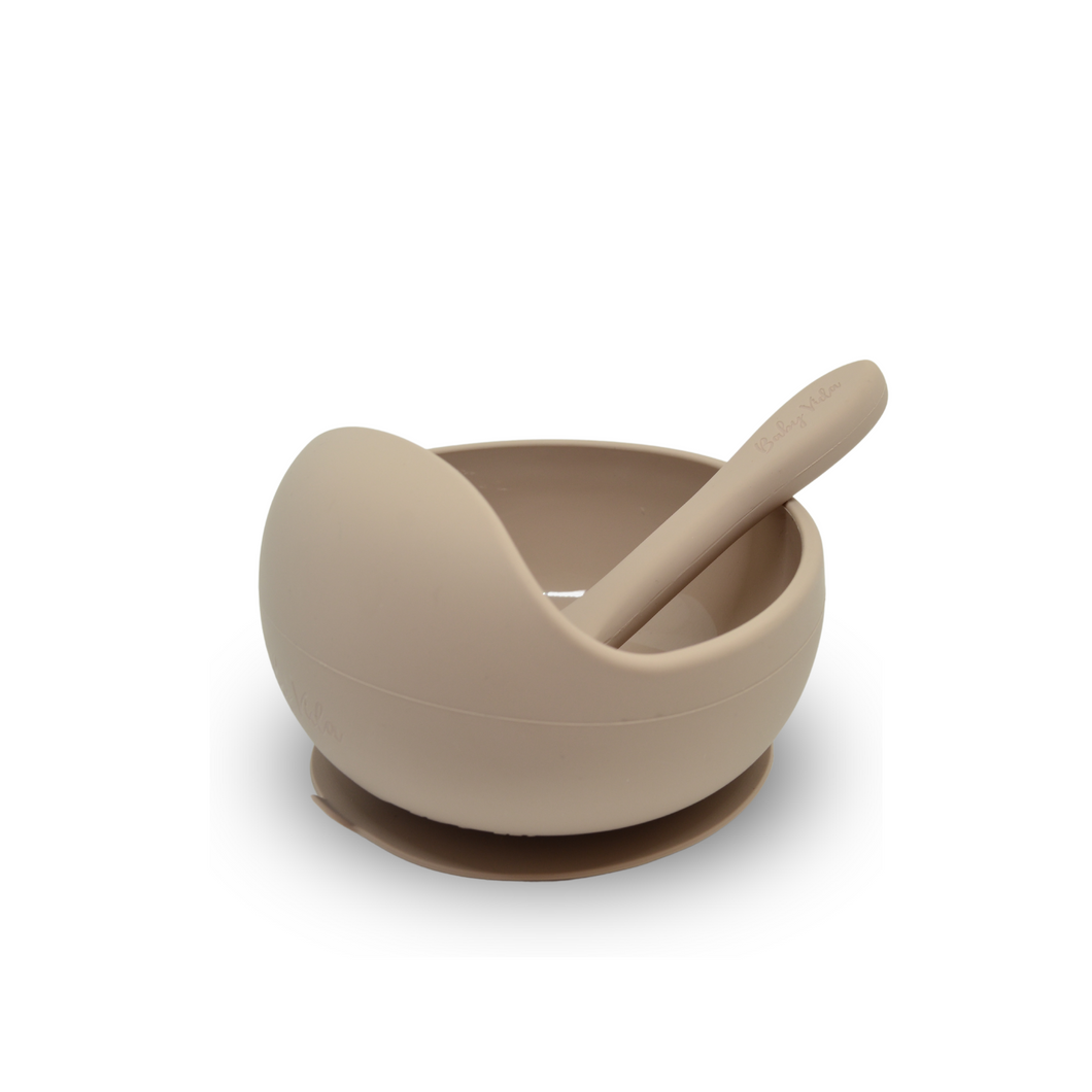 Silicone Suction Bowl w/ Spoon (Oatmeal)