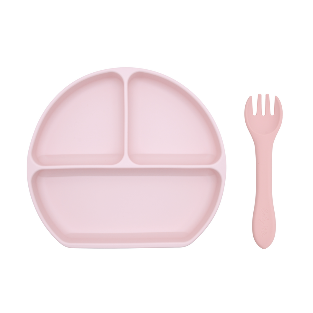 Silicone Suction Plate w/ Fork (Dusty Lilac)