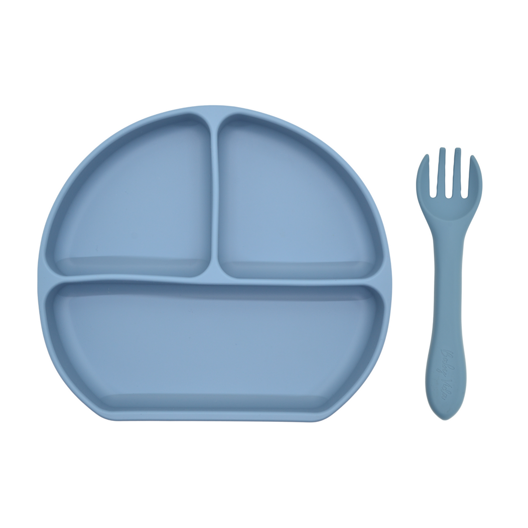 Silicone Suction Plate w/ Fork (Ocean)