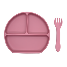 Load image into Gallery viewer, Silicone Suction Plate w/ Fork (Rose)
