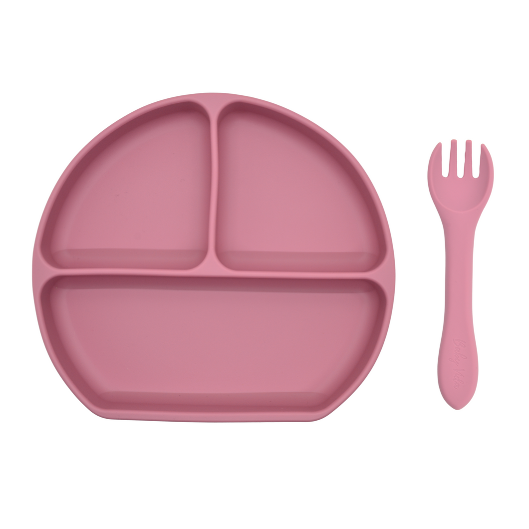 Silicone Suction Plate w/ Fork (Rose)