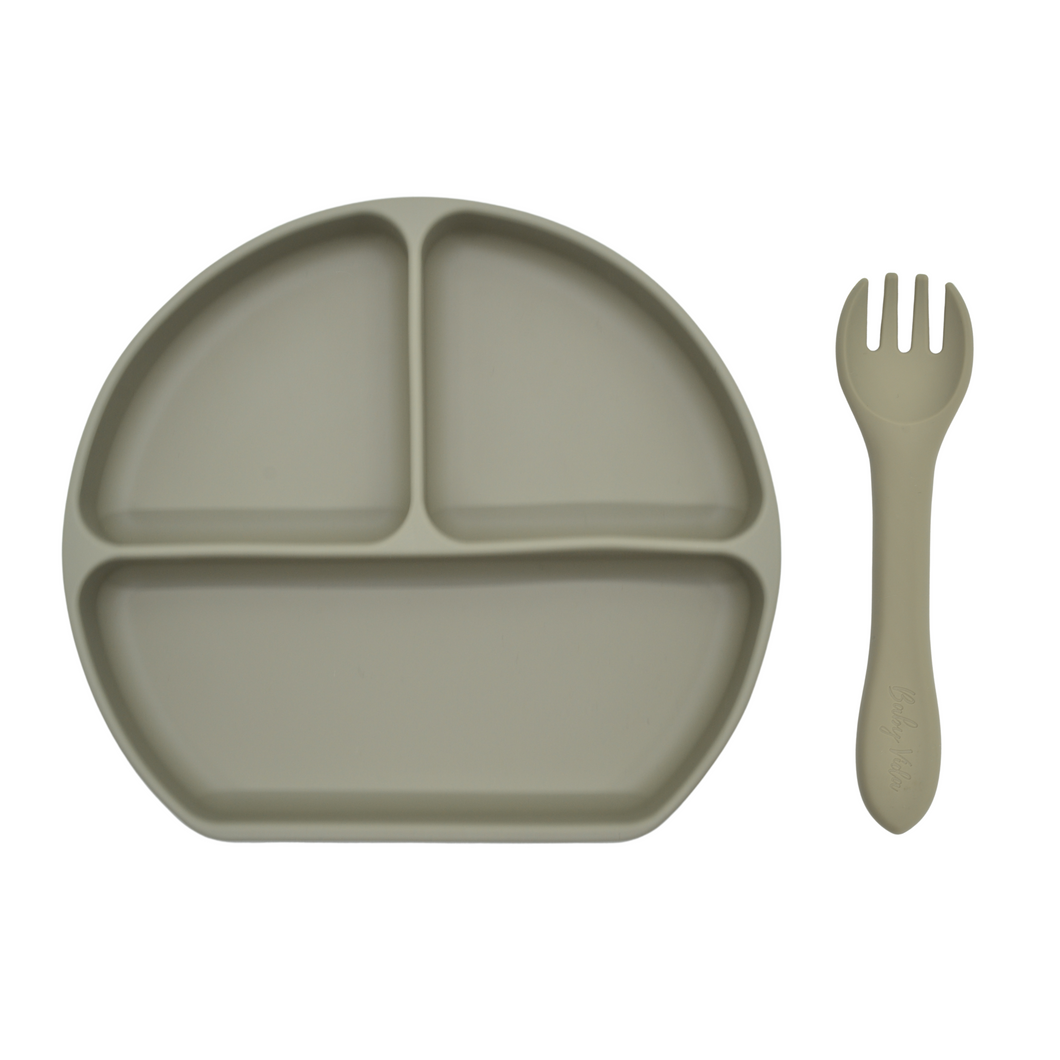 Silicone Suction Plate w/ Fork (Sage)